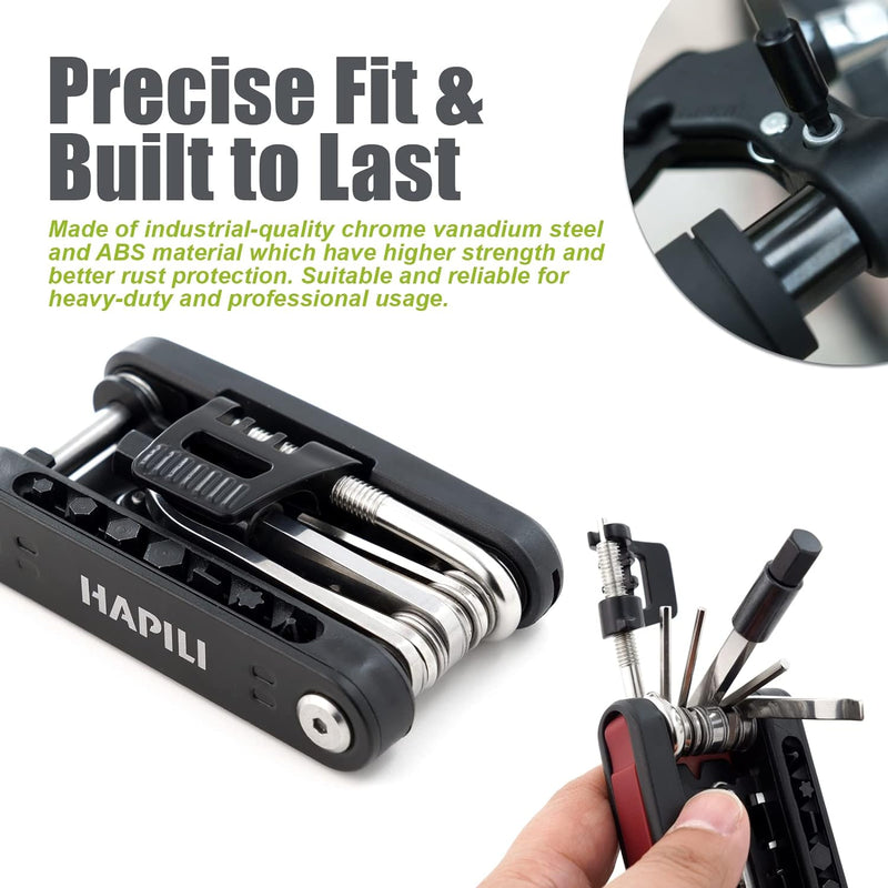 HAPILI Bicycle Multi Tool - 25 in 1 Bike Tools - Reliable, Compact & 195g Lightweight Repair Kit for Road and Mountain Bikes - Strong Stainless Steel Bike Tools