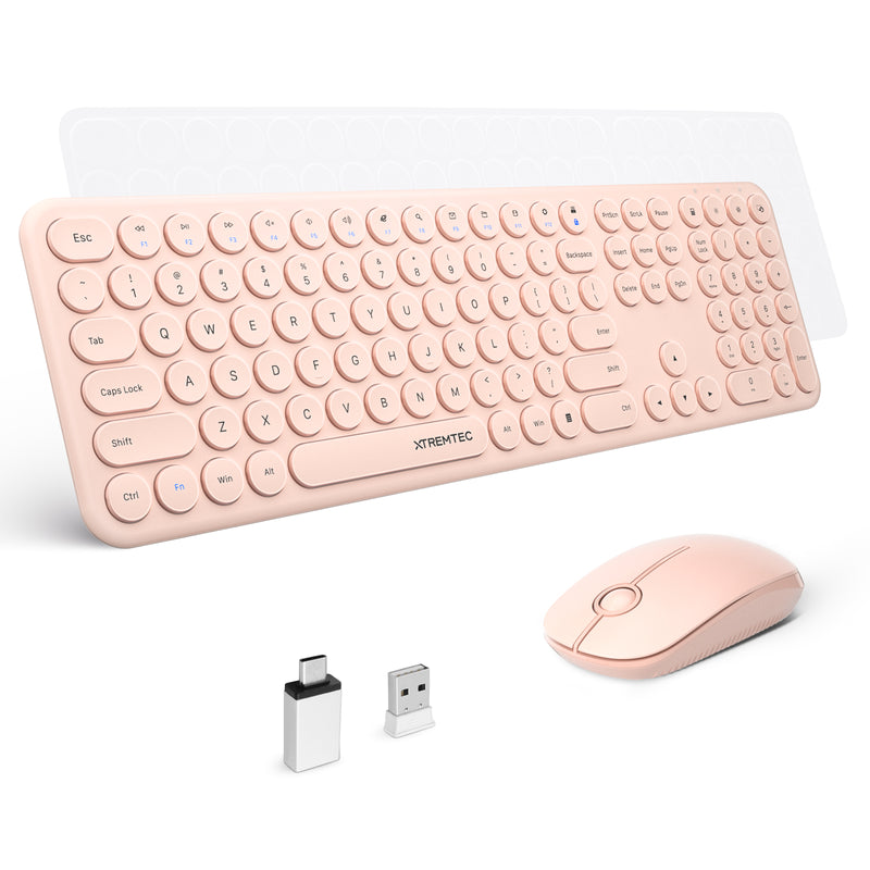 XTREMTEC XT-K102 2.4G Ultra Thin Quiet Wireless Keyboard and Mouse and 47W GaN Dual-Port Fast Charger Combo(Pink)