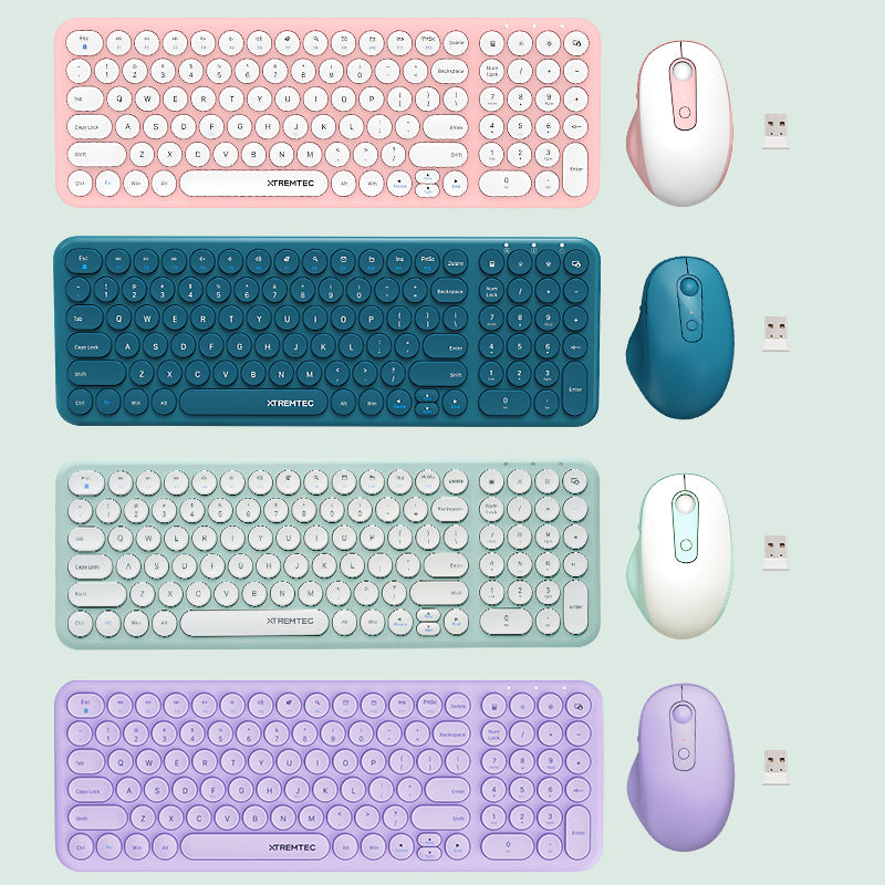 XTREMTEC K101A 2.4G Ultra Thin Quiet Wireless Keyboard and Mouse Combo Cute Keyboard Kawaii Keyboard
