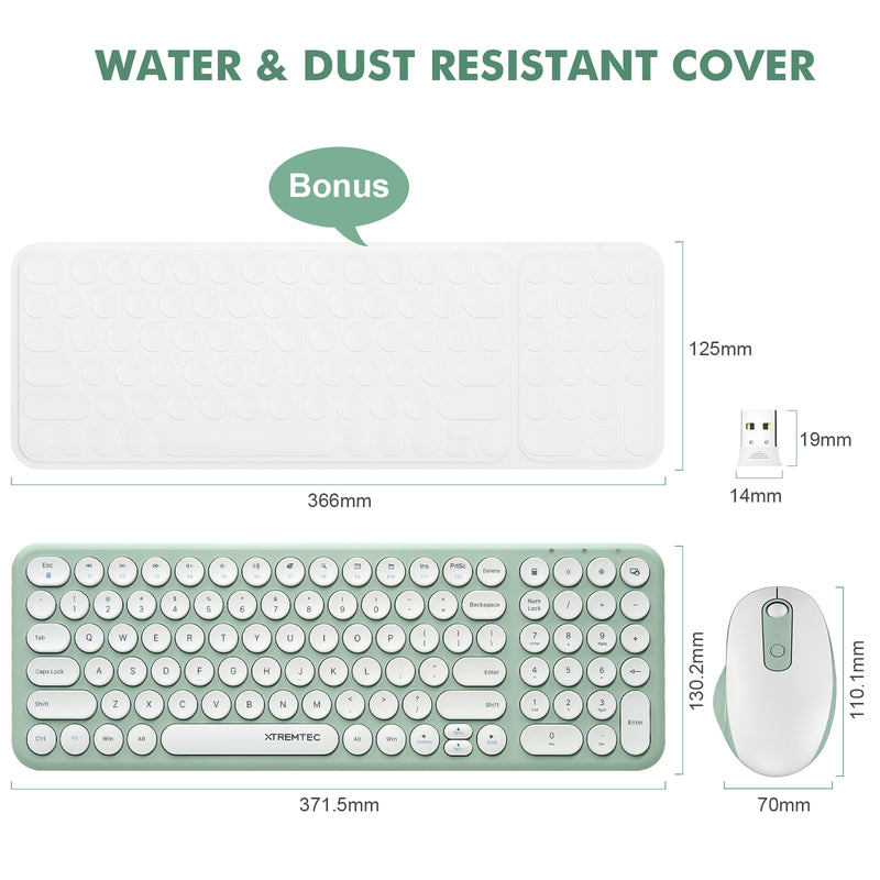 XTREMTEC K101A 2.4G Ultra Thin Quiet Wireless Keyboard and Mouse and 47W GaN Dual-Port Fast Charger Combo(Green)