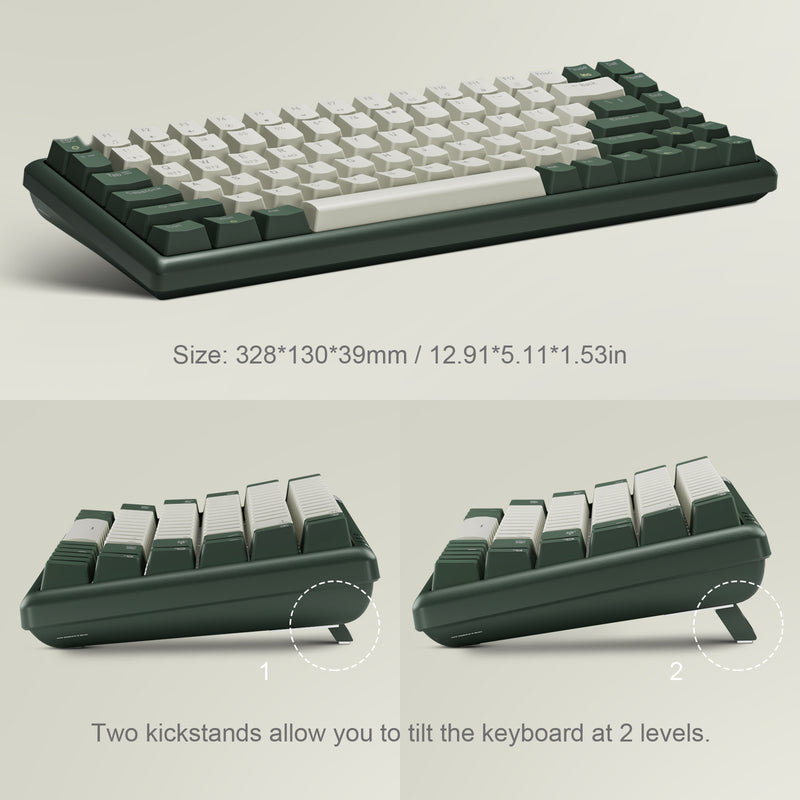 XTREMTEC K201 Wireless Bluetooth Backlit Hybrid Mechanical Keyboard（White/Green）