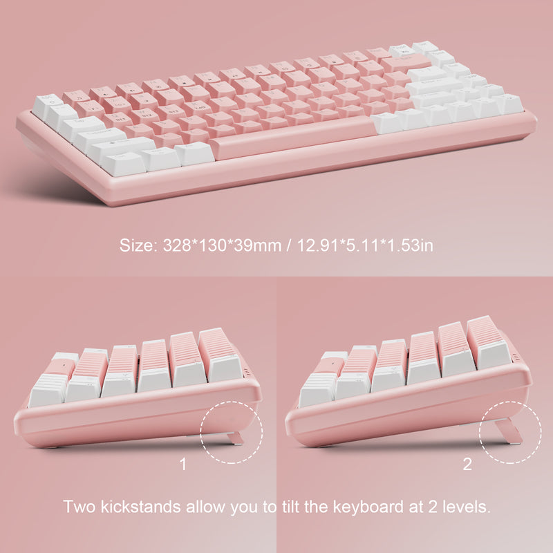 XTREMTEC K201 Wireless Bluetooth Backlit Hybrid Mechanical Keyboard（White/Pink）