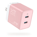 XTREMTEC XT-K102 2.4G Ultra Thin Quiet Wireless Keyboard and Mouse and 47W GaN Dual-Port Fast Charger Combo(Pink)